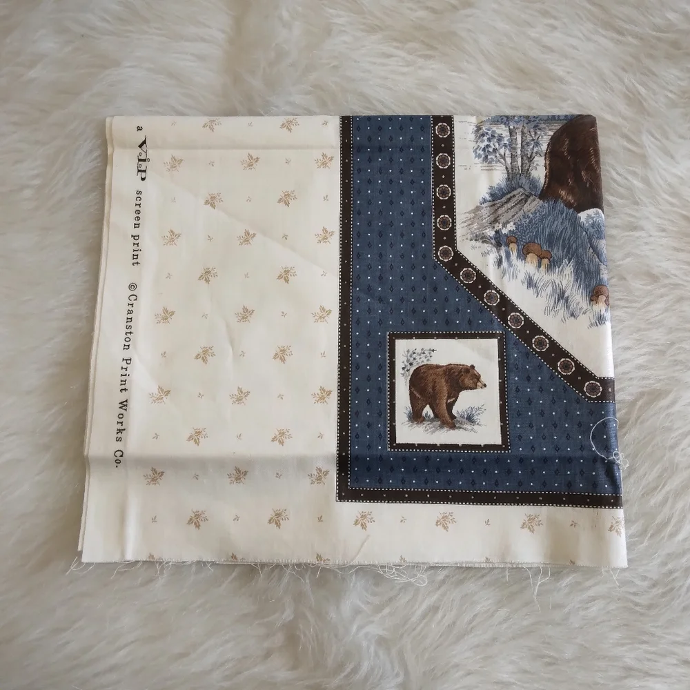 FABRIC PILLOW PANELS with Coodinating Border Print, 2 Panels, Bears And Deer
